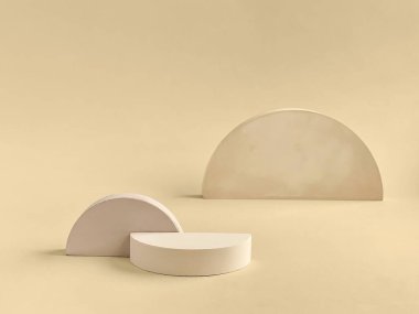 Concrete props for product photography, geometric shape podium in beige clipart