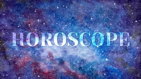 Word Horoscope in space, cosmos letters, watercolor stars, nebula — Stock Photo, Image