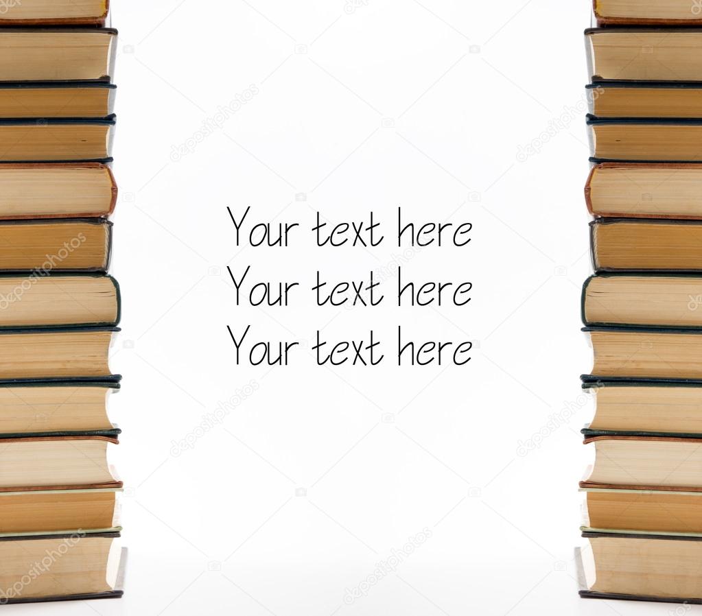 Stack of books on white background. Copy space for your text.