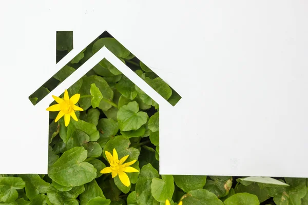 緑の背景に対するペーパーハウス。不動産コンセプト — ストック写真