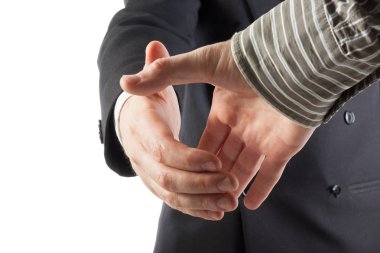 El sıkışma. İş ofis kavramı kopya reklam için