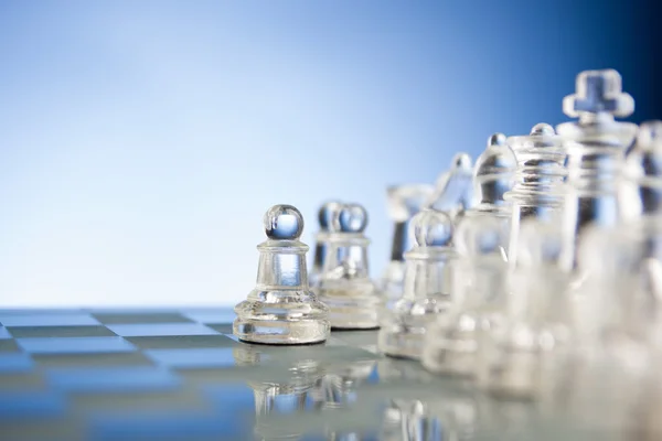 Chess face to face, first step. Copy space for text — Stock Photo, Image