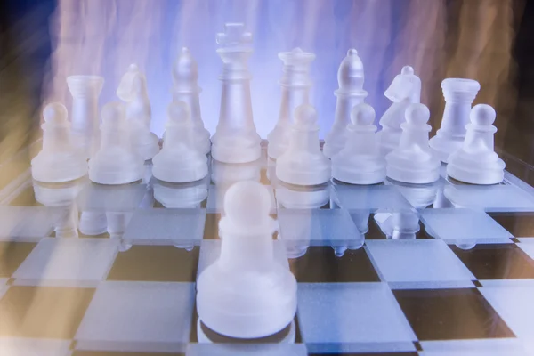 Chess face to face, first step. Copy space for text — Stock Photo, Image