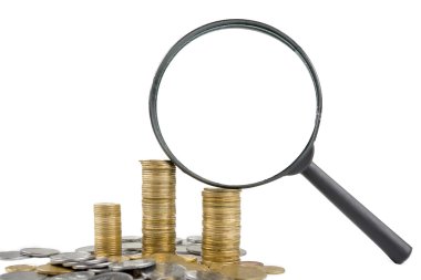 Büyüteç camı dolar, arama bilgi ile para