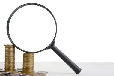 Büyüteç camı dolar, arama bilgi ile para