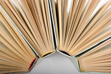 Üstten Görünüm ciltli kitap üzerinde beyaz izole bir daire içinde. Okula dönüş