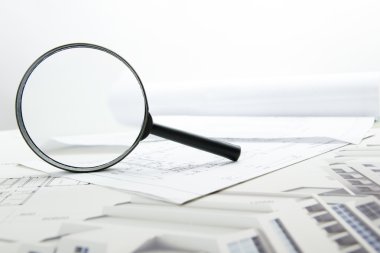 Mimari planlar ve plan rulo gla büyüteç ile