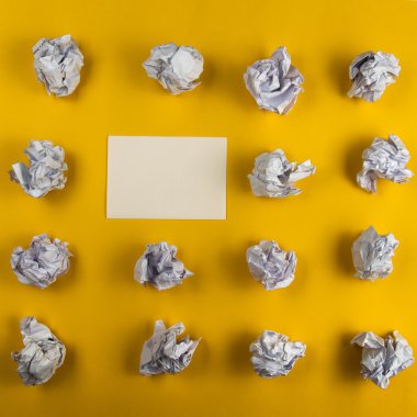 Blank business card, idea search on yellow background