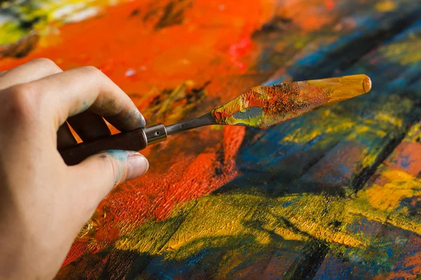 Lienzo dolorido abstracto. Pinturas al óleo en una paleta. Colorido backgr — Foto de Stock