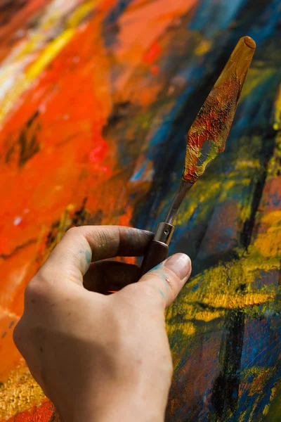 Lienzo dolorido abstracto. Pinturas al óleo en una paleta. Colorido backgr — Foto de Stock