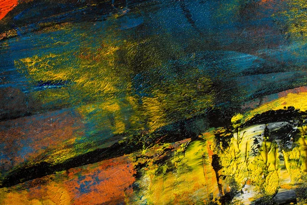 Toile peinte abstraite. Peintures à l'huile sur une palette. Fond coloré. Brosse, tache . — Photo