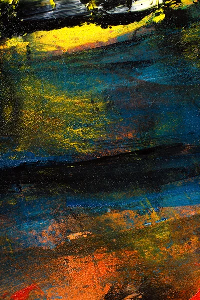 Lienzo pintado abstracto. Pinturas al óleo en una paleta. Fondo colorido. Cepillo, mancha . — Foto de Stock