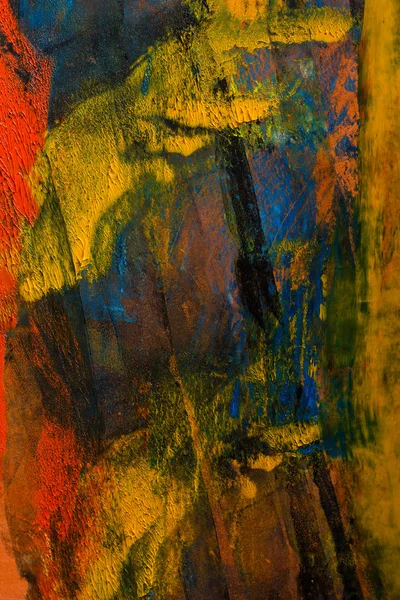 Lienzo pintado abstracto. Pinturas al óleo en una paleta. Fondo colorido. Cepillo, mancha . — Foto de Stock