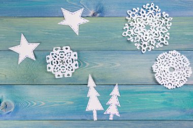 Christmas rustic background - vintage planked wood with Christmas fir tree and free text space. Winter holidays concept. Copy space for your text. Merry Christmas and happy new year!