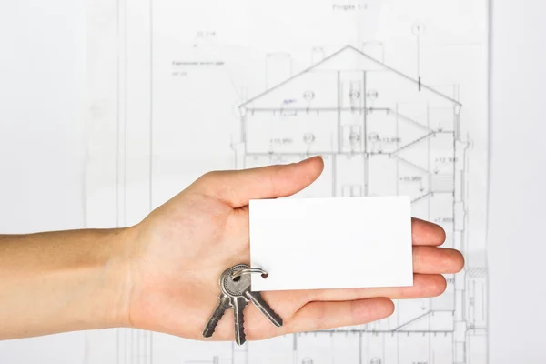 Real Estate Concept.  Paper house figure and blank business card — Stock Photo, Image
