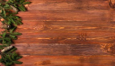 Noel rustik arka plan - vintage ahşap Noel köknar ağacı ve serbest metin alanı ile dalgalı.