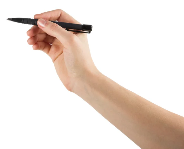 Hand med penna isolerad på vit bakgrund — Stockfoto