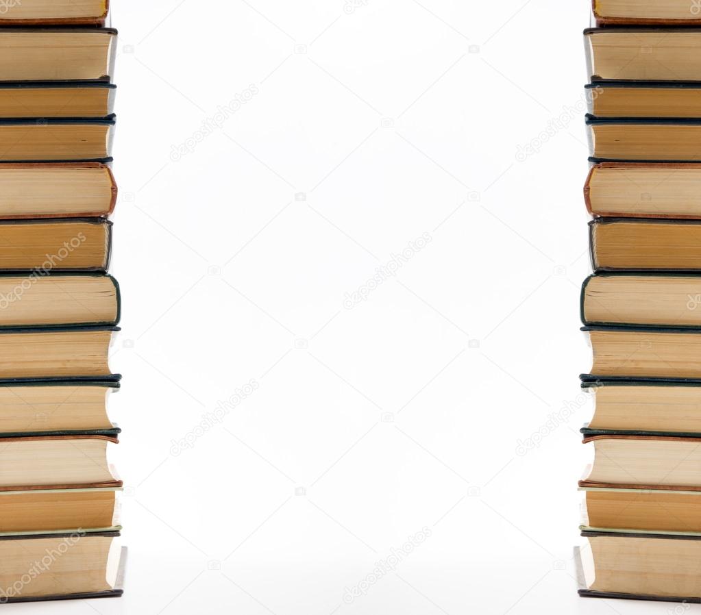 A stack of books on white background. Copy space for your text. 