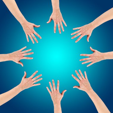 Grup 8 daire birlikte karnın ekip çalışması eller