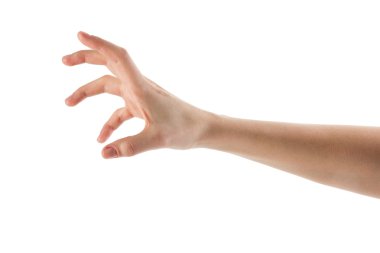 Nesneleri, üzerinde beyaz izole kapmak için beyaz el