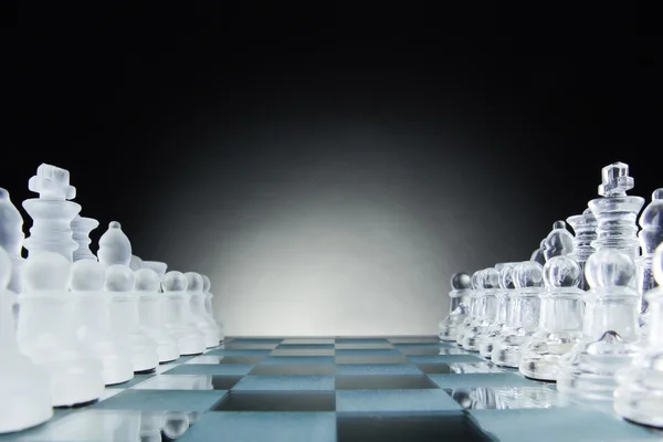 Chess face to face, first step. Copy space for text — Stock Photo, Image