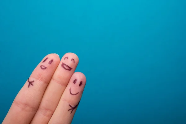 Three smiling fingers that are very happy to be friends — Stock Photo, Image