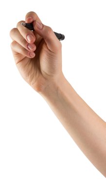 Bir bardak beyaz arka plan üzerinde izole bir keçeli kalem tarafından yazma el