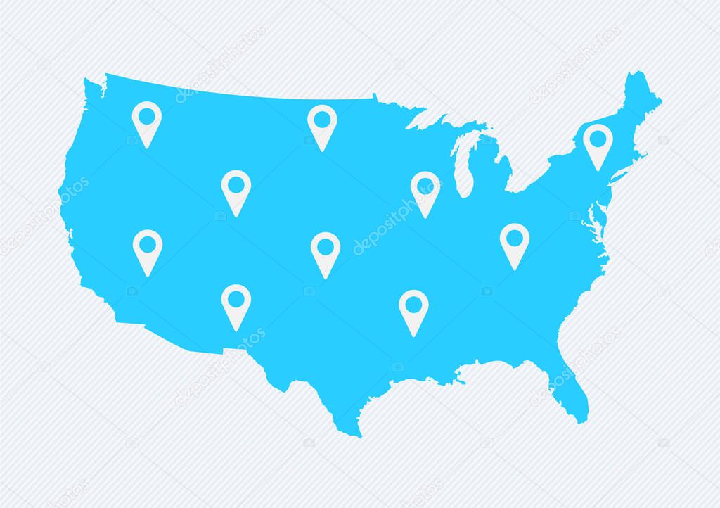 Usa map with map icons. United states of america map.