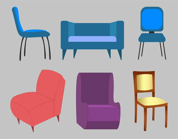 Chaises Colorées Illustration Ensemble — Image vectorielle