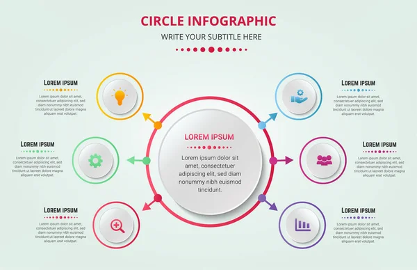 Moderne Kreis Infografik Optionen Mit Farbverläufen Und Business Symbolen — Stockvektor