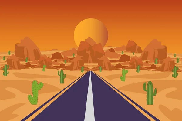 Cactus Desierto Con Montañas Carretera — Vector de stock