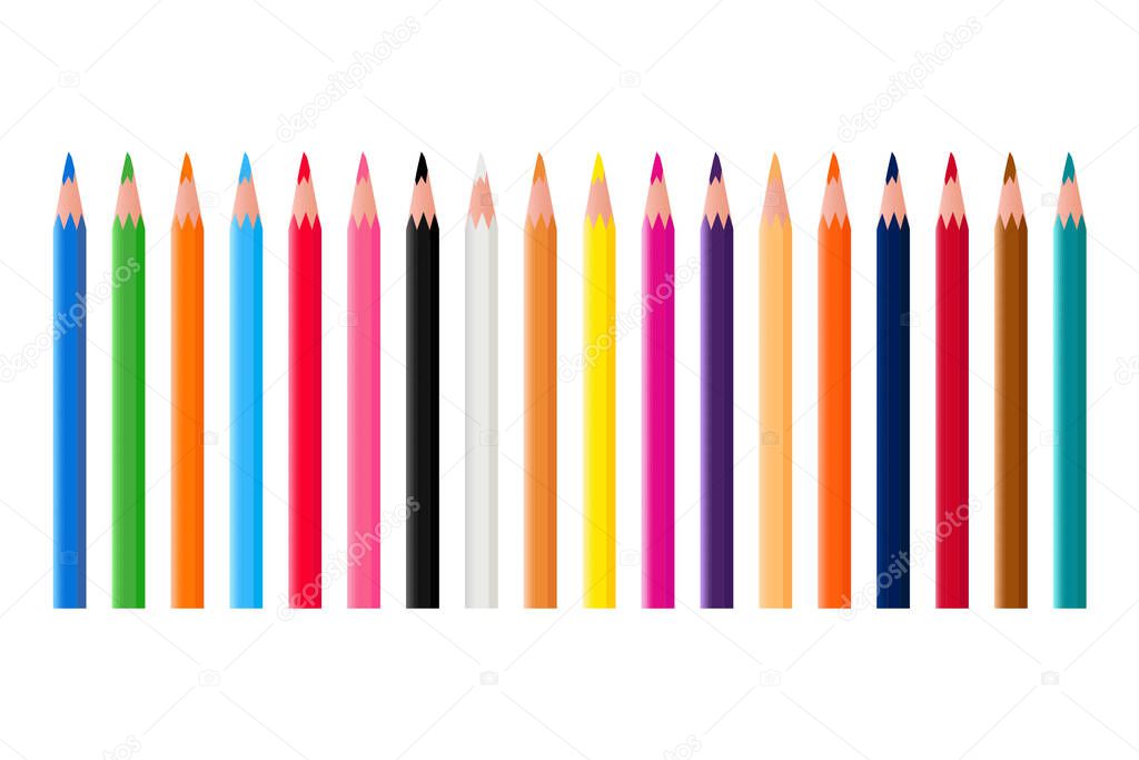 Colorful pencils collection. Set of eighteen colorful pencils