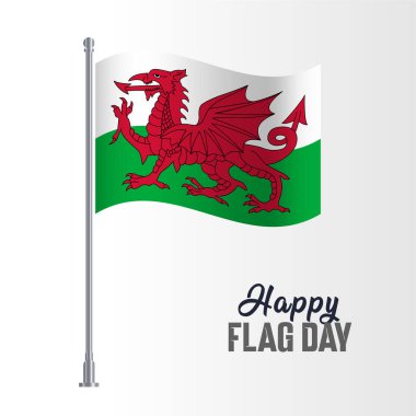 Wales Flag Pole Vector Illustration Wavy Flag Pole Happy Flag Day