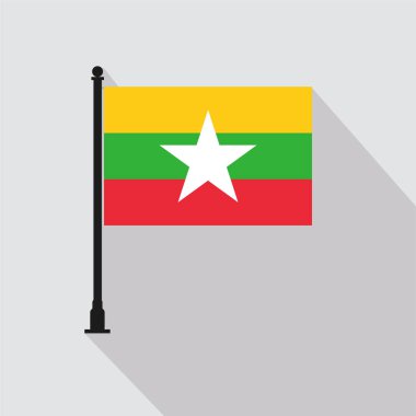 Flat Myanmar Rectangle Flag Pole in Official Colors