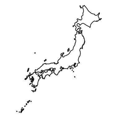 Japon Ülkesi Siyah Taslak Çizim Haritası
