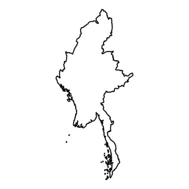 Black Outline Sketch Map of Myanmar Country