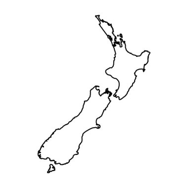 Siyah Taslak Yeni Zelanda Ülkesi Çizim Haritası