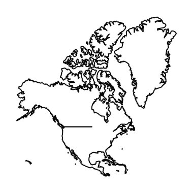 Kuzey Amerika 'nın Siyah Taslak Çizim Haritası