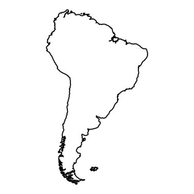 Güney Amerika 'nın Siyah Taslak Çizim Haritası