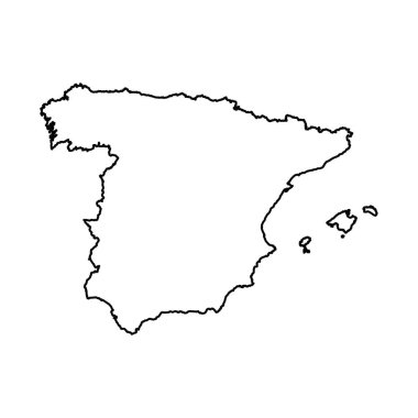 İspanya 'nın Siyah Taslak Çizim Haritası