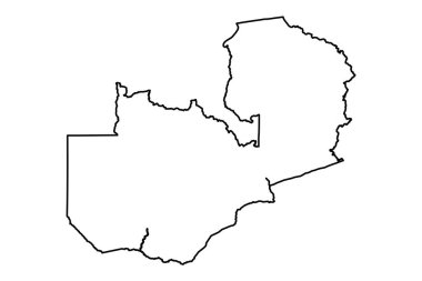 Zambiya Ülkesi Siyah Taslak Çizim Haritası