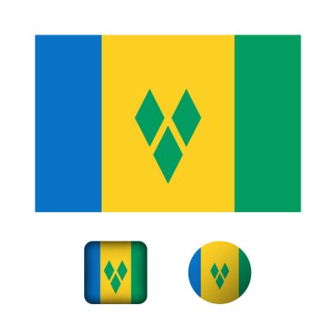 Saint Vincent ve Grenadines Flag Düz Simgeleri Koleksiyonu
