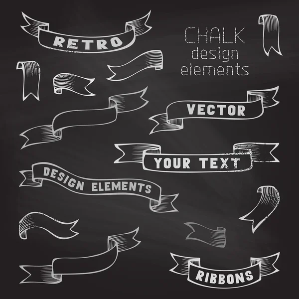 Set van retro linten op schoolbord achtergrond. — Stockvector