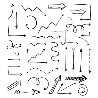 Beyaz arka plan üzerinde izole vintage elle çizilmiş okları. 