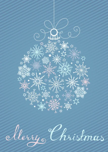 Boule de Noël de flocons de neige sur fond rayé bleu . — Image vectorielle