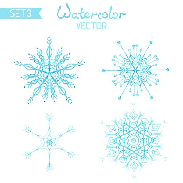 Instellen van os aquarel sneeuwvlokken. — Stockvector