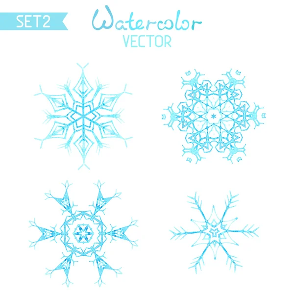 Conjunto vectorial de copos de nieve acuarela . — Vector de stock