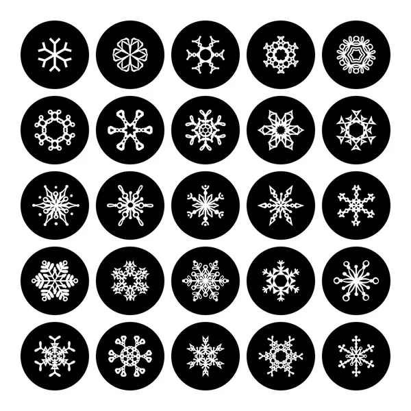 Black and white round winter pictograms. — Stock Vector