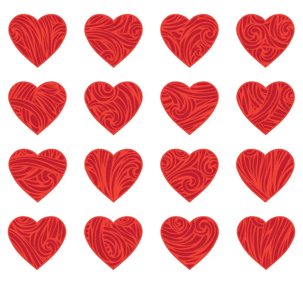 Conjunto de corazones rojos vintage — Vector de stock