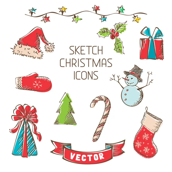 Schets Kerst iconen. — Stockvector